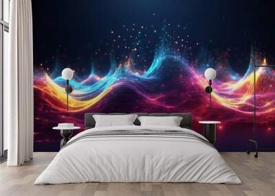 wave of vivid, colorful, rainbow particles, sound and music visualization, abstract background, glitter Wall mural