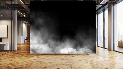 White fog and mist effect on black stage studio showcase room background. Wall mural