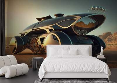 back view of futuristic car gold and black created with Generative AI technology Wall mural