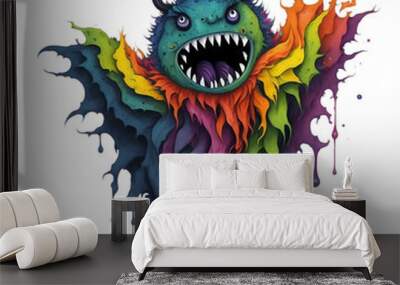 Funny Monster Characters with Watercolor Splash on Transparent Or White Background. Colorful Funny Devil, Ugly Alien and  Creature Wall mural