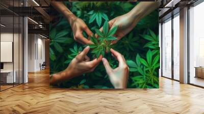 Cannabis Harvest Season : Workers gather ripe cannabis buds during the harvest season, their hands deftly navigating through the lush foliage in a ritual of abundance and gratitude. Wall mural