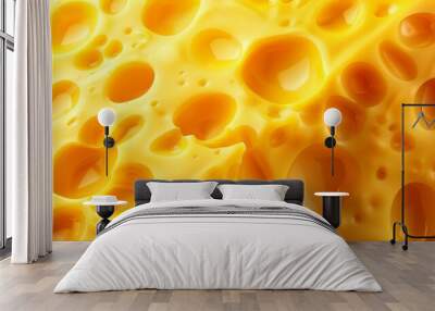 Cheese slice background, cheese texture, cheese slice pile. Vector illustration. Wall mural