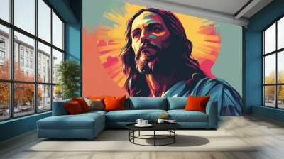 Christianity, religion, Bible concept. Jesus Christ son of God. Background of Jesus Christ. Flat illustration design. Wall mural