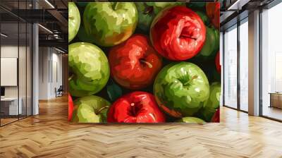 Red and green apples. Tasty and juicy. Background of apples. Ripe fruit background. Vector illustration. Wall mural