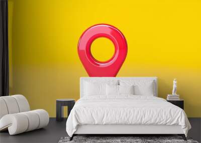 Simple map pin icon on yellow background, representing location tracking and navigation in logistics. Wall mural