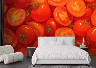 Tomatoes. Healthy food background. Vegetables for good healthy food. Fresh organic tomatoes. Vector illustration. Wall mural