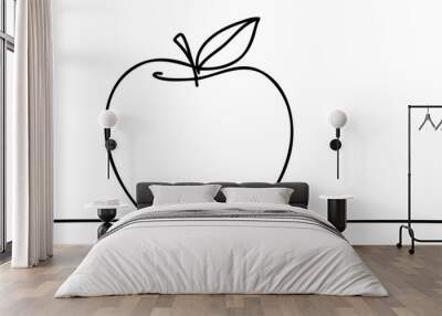 Apple continuous line drawing, Black and white vector minimalistic linear illustration made of one line Wall mural