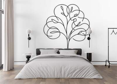 Continuous one line drawing of tree on white background. Vector illustration Wall mural