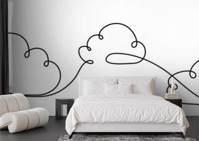 Continuous one line drawing. Cloud on white background. Vector illustration Wall mural