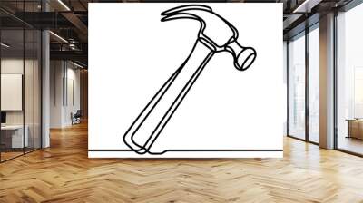 Continuous single one line drawing of hammer construction handyman tool and judge law vector illustration Wall mural