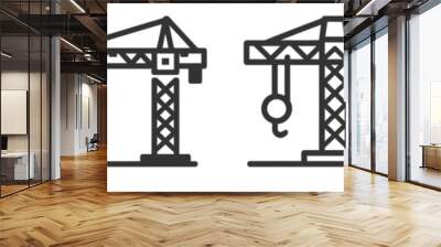 Crane icons set. Different types of cranes, linear icon collection. Cargo, construction pack Wall mural