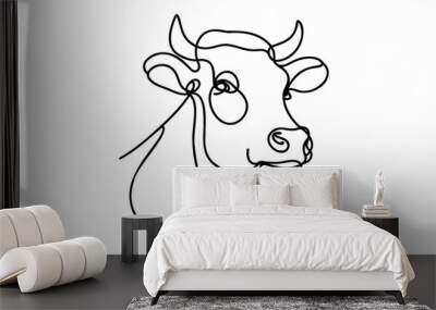 Drawing a continuous one line. Cow on white isolated background Wall mural