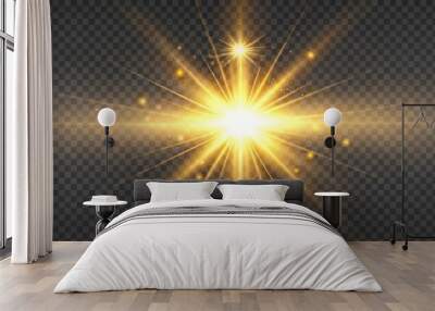 Golden light explosion shining on transparent background, ideal for adding bright glow effect to your projects Wall mural