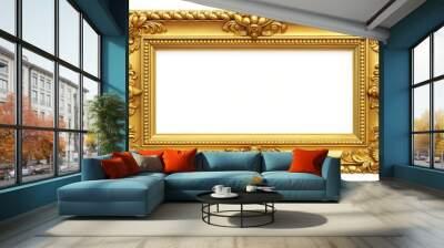 Golden ornate picture frame molding is providing copy space on a white background Wall mural