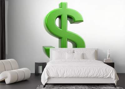 Green dollar sign standing on a white background representing the concept of money Wall mural