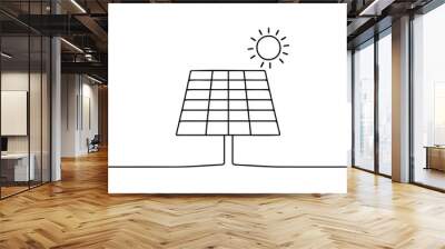 One continuous single drawn line art doodle solar battery, clean energy, renewable energy, ecology, solar power station. Wall mural