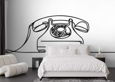 Rotary dial phone continuous line drawing. One line art of vintage home telephone Wall mural