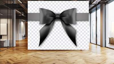 Shiny black satin ribbon on white background. Vector black bow. Black bow and black ribbon. Wall mural