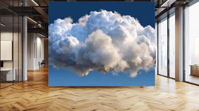 Single cumulus cloud is floating on a deep blue sky, creating a peaceful and serene atmosphere Wall mural