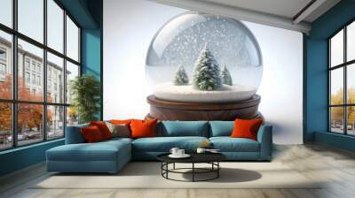 Snow falling on pine trees inside a snow globe, evoking the magic and tranquility of winter Wall mural