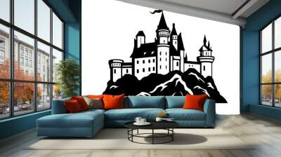 Vector black castle icon, logo. Vector illustration isolated on white background Wall mural