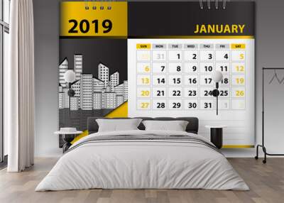 JANUARY calendar 2019 template design, yellow concept design Wall mural