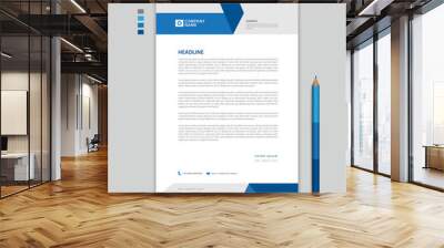 Letterhead template vector, minimalist style, printing design, business advertisement layout, Blue concept background Wall mural