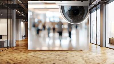 A security camera is monitoring a busy hallway. Wall mural