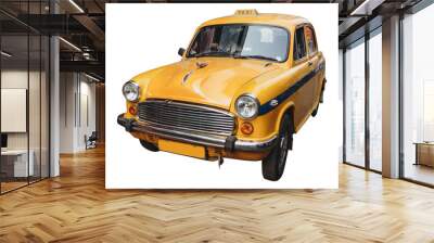 Isolated yellow vintage taxi in Kolkata, India Wall mural