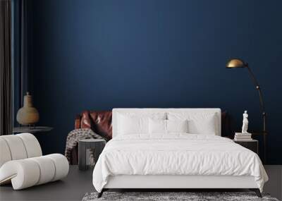 Dark blue home interior with old retro furniture, hipster style, 3d render Wall mural