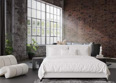 Living room loft in industrial style ,3d render Wall mural