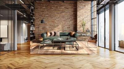 Living room loft in industrial style ,3d render Wall mural