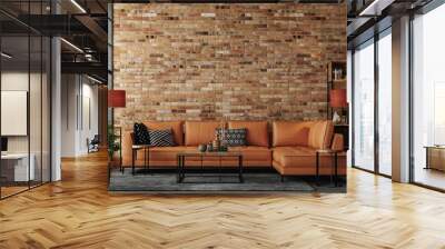 Living room loft in industrial style ,3d render Wall mural