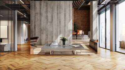 Living room loft in industrial style ,3d render Wall mural