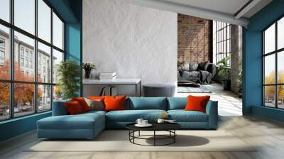 Living room loft in industrial style ,3d render Wall mural