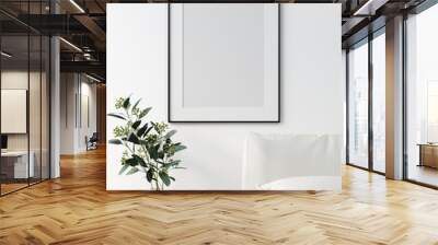 Mock up frame, wall in bedroom interior, Scandinavian style, 3d render Wall mural