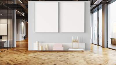 Mock up poster frame closeup in interior background, Scandinavian style, 3d render Wall mural