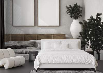 Mockup frame in luxury bedroom interior, loft style, 3d render Wall mural