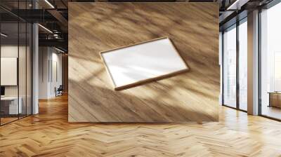 mockup poster frame close up on wooden floor, 3d render Wall mural