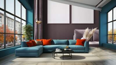 Mockup poster in modern living room interior background, 3D render Wall mural