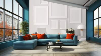 Modern home interior, poster mock up, 3d render Wall mural