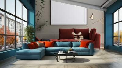 Modern interior, poster mock up, 3d render Wall mural