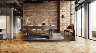 Modern office interior in loft, industrial style, 3d render Wall mural