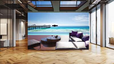 Ocean villa, luxury house with pool and sea view, 3d render Wall mural