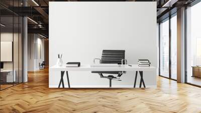 Poster, wall mock up in home interior background, home office, Scandinavian style, 3d render Wall mural