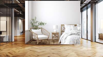 Scandinavian farmhouse bedroom interior, wall mockup, 3d render Wall mural