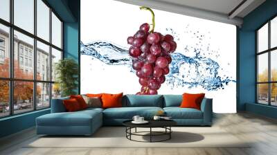 blue grape with water splash isolated on white Wall mural