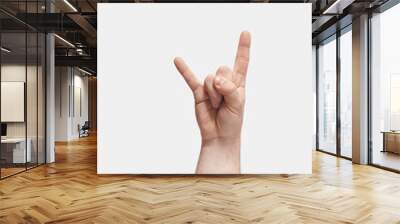 Child hand rock sign gesturing on white. Wall mural