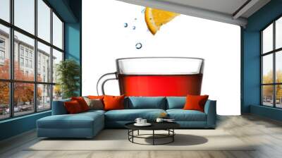 cup of tea with lemon slices isolated on white Wall mural