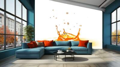 drop falling into orange water with splash isolated on white Wall mural